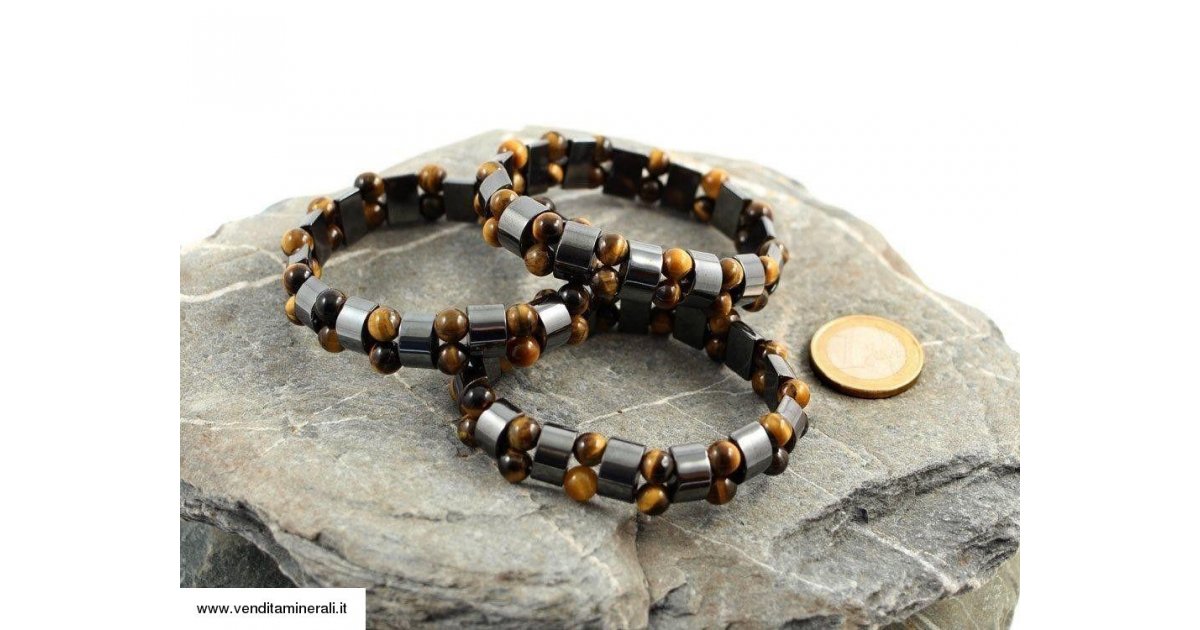 Bracciale Bambini Croce Occhio di Tigre Blu Ematite Misura S -  Gioielleria Amadori