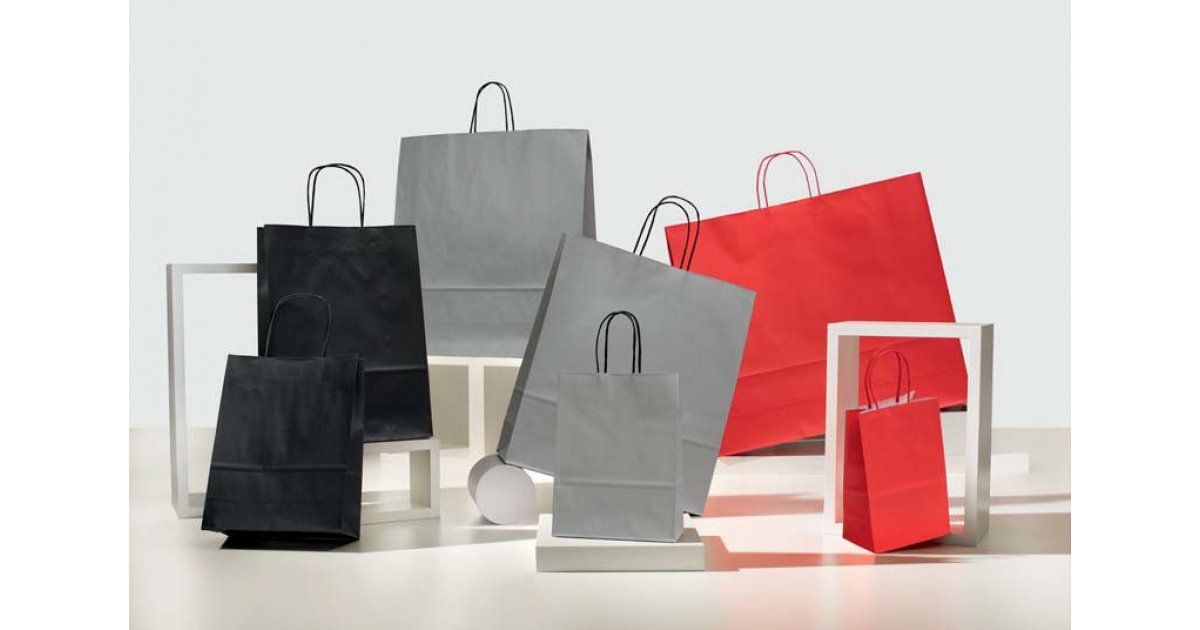 Shopper carta kraft bianco colorato neutro cordino ritorto in carta 22+10x29  cm gr. 100, Shopping Bag Busta di Carta Colorato
