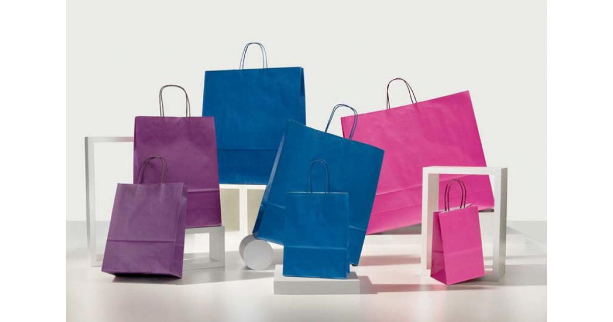 Shopper carta kraft bianco colorato neutro cordino ritorto in carta  36+12x41 cm gr. 100, Shopping Bag Busta di Carta Colorato