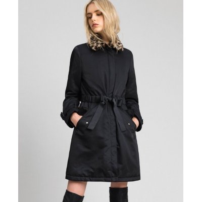 MYTWIN CAPPOTTO IN RASO TECNICO CON COLLETTO ANIMALIER