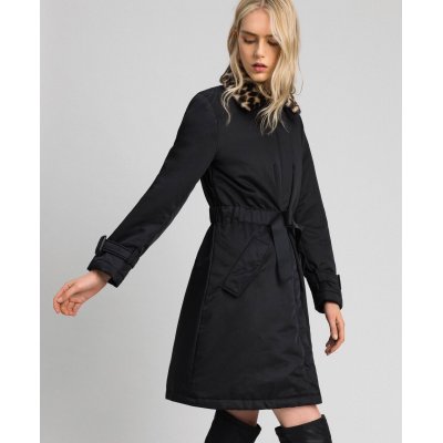 MYTWIN CAPPOTTO IN RASO TECNICO CON COLLETTO ANIMALIER