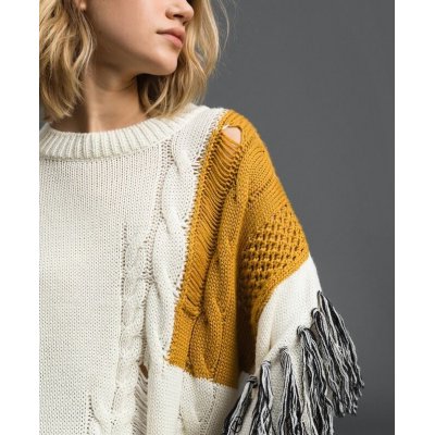 MYTWIN MAGLIA CON TRECCE E FRANGE