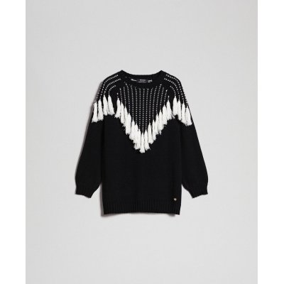 MYTWIN MAXI MAGLIA CON CARRE' JACQUARD E FRANGE