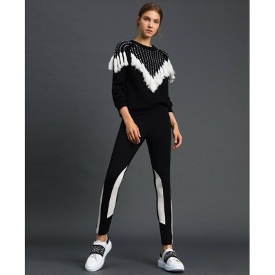 MYTWIN MAXI MAGLIA CON CARRE' JACQUARD E FRANGE