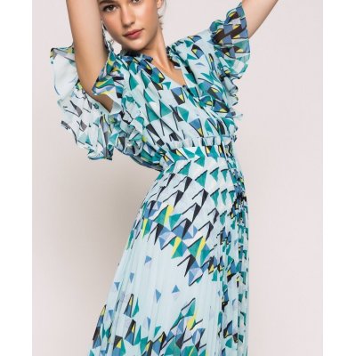 LE COEUR ABITO GEORGETTE CON PLISSE' E VOLANT AZZURRO WINDY