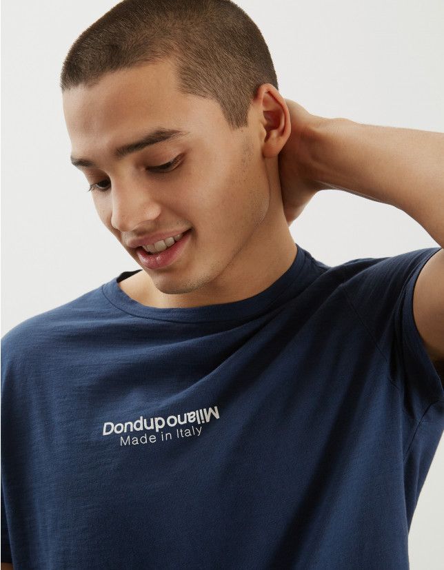 DONDUP T SHIRT BLU IN COTONE CON STAMPA