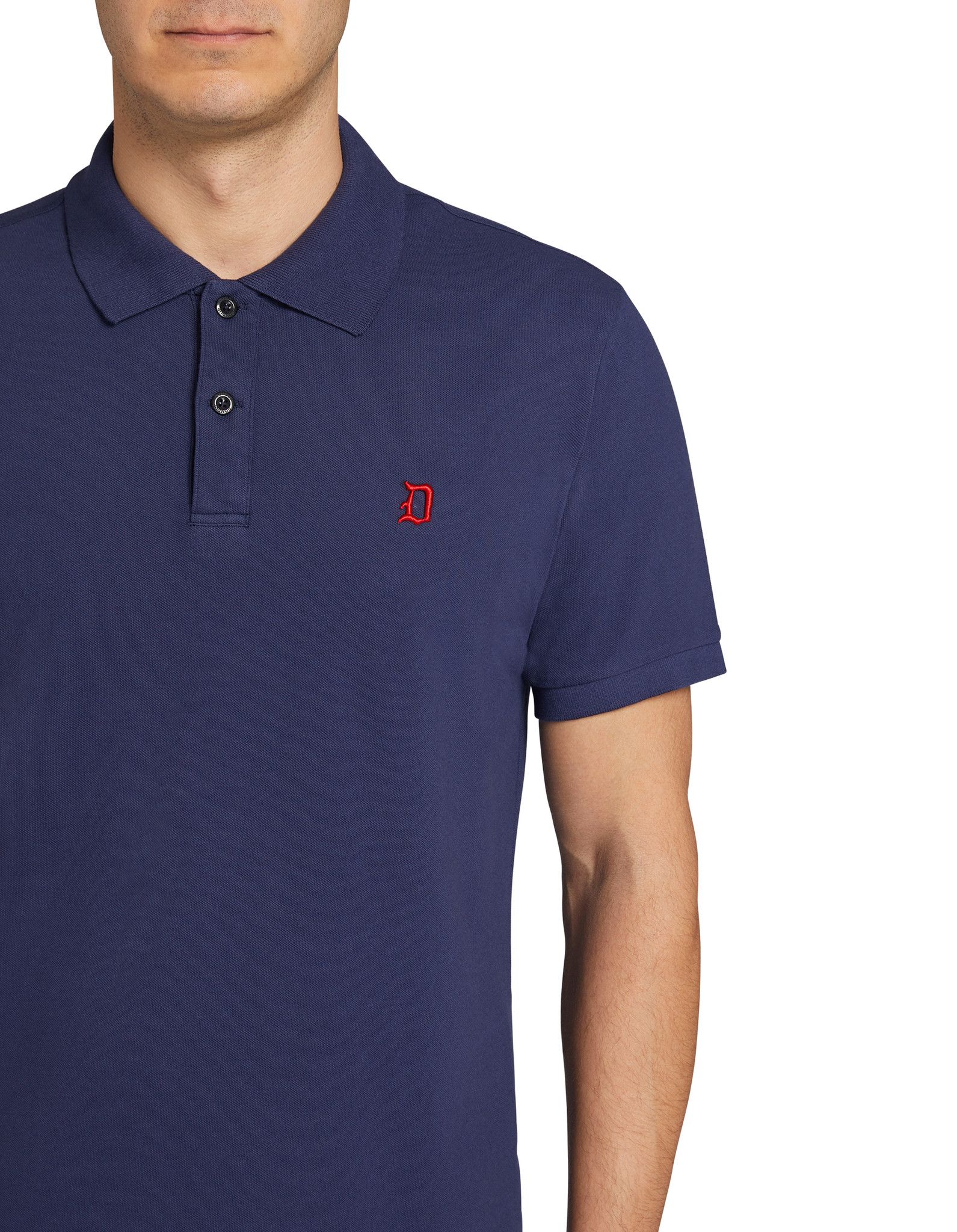 DONDUP POLO BLU CON MACRO LOGO IN RILIEVO