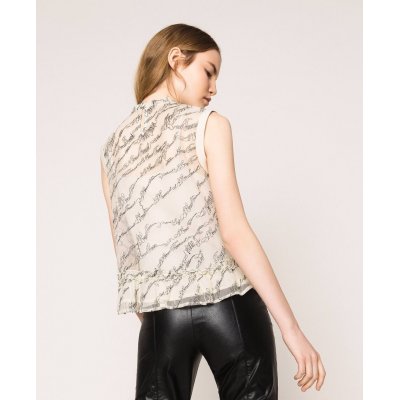 LE COEUR TOP IN TULLE CON LOGO RICAMATO