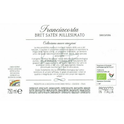 Riccafana Franciacorta DOCG Brut Satén Zero Millesimato Bio