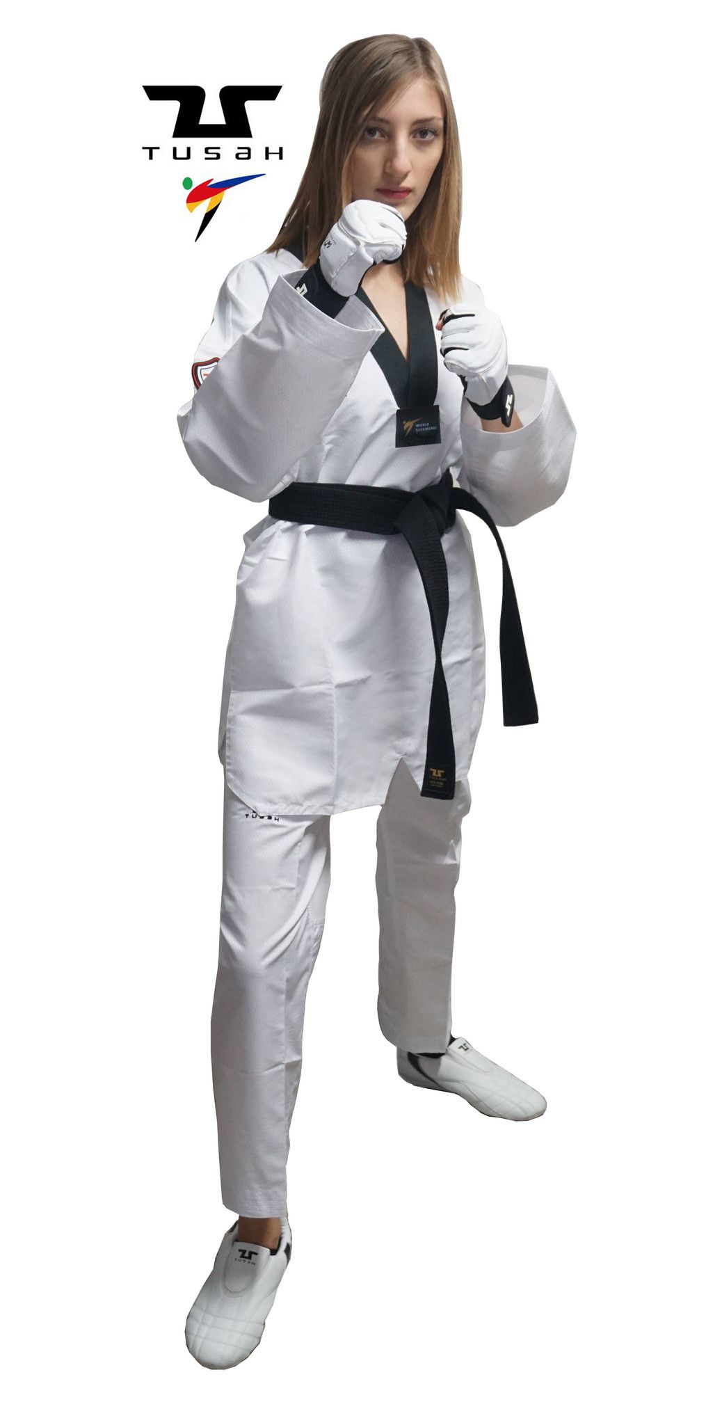 Dobok Ultraleggero per Taekwondo Tusah Easyfit Fighter collo Nero Omologato WT WTF per competizioni ed allenamenti