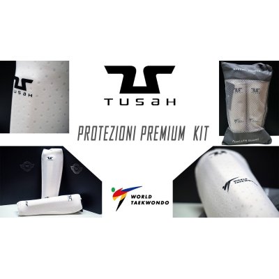 Kit Offerta Protezioni Premium Tusah per Taekwondo Omologato WT WTF Parabraccia Paratibia in Memory Foam