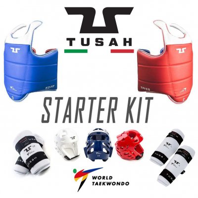 Kit Offerta Taekwondo Corpetto Parabraccia Paratibia Caschetto Tusah Omologato WT WTF