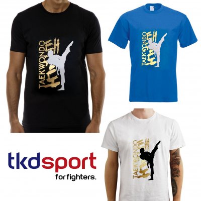 T-shirt Taekwondo High Kick Bianca Nera o Blu