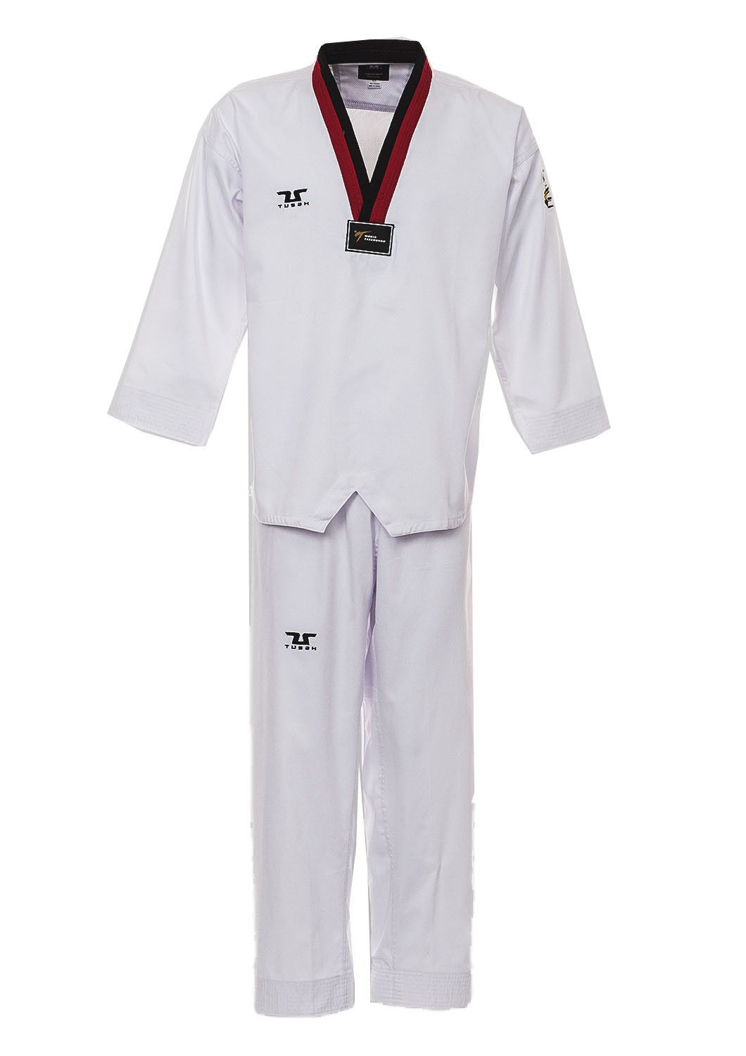 Dobok per Taekwondo Tusah Basic Poom collo Rosso e Nero Omologato WT WTF per competizioni ed allenamenti