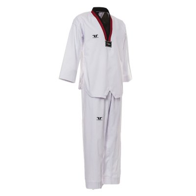 Dobok per Taekwondo Tusah Basic Poom collo Rosso e Nero Omologato WT WTF per competizioni ed allenamenti
