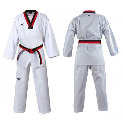 Dobok per Taekwondo Tusah Basic Poom collo Rosso e Nero Omologato WT WTF per competizioni ed allenamenti