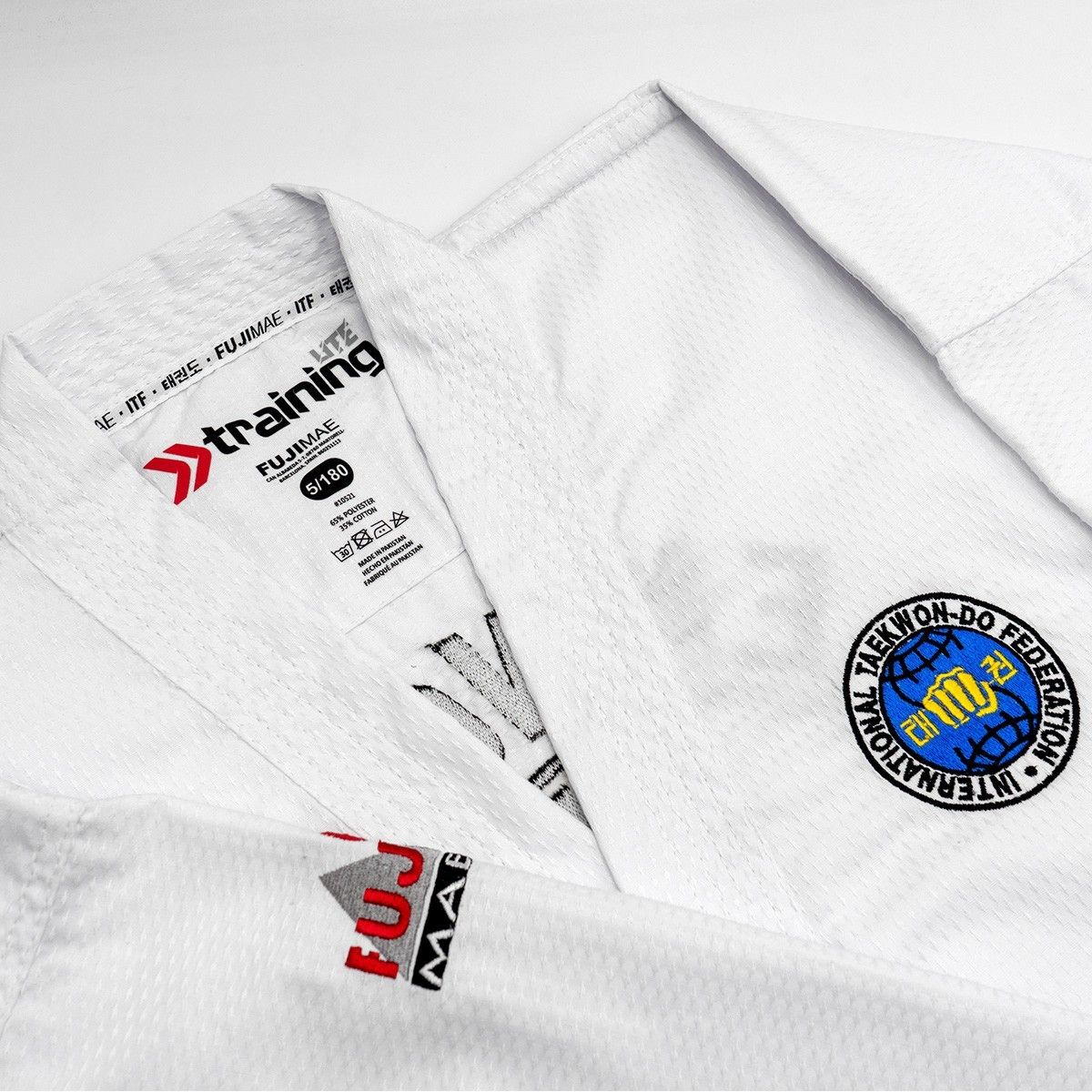 Dobok Lite Black Belt per Taekwondo ITF Fujimae cintura Nera bambino e adulto per competizioni ed allenamenti