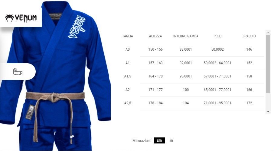 Gi modello Contender 2.0 Venum per Brazilian Jiu Jitsu BJJ colore Blu