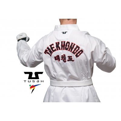 Dobok per Taekwondo Tusah Basic Uniform con Ricamo su schiena Omologato WT WTF bambino e adulto per competizioni ed allenamenti