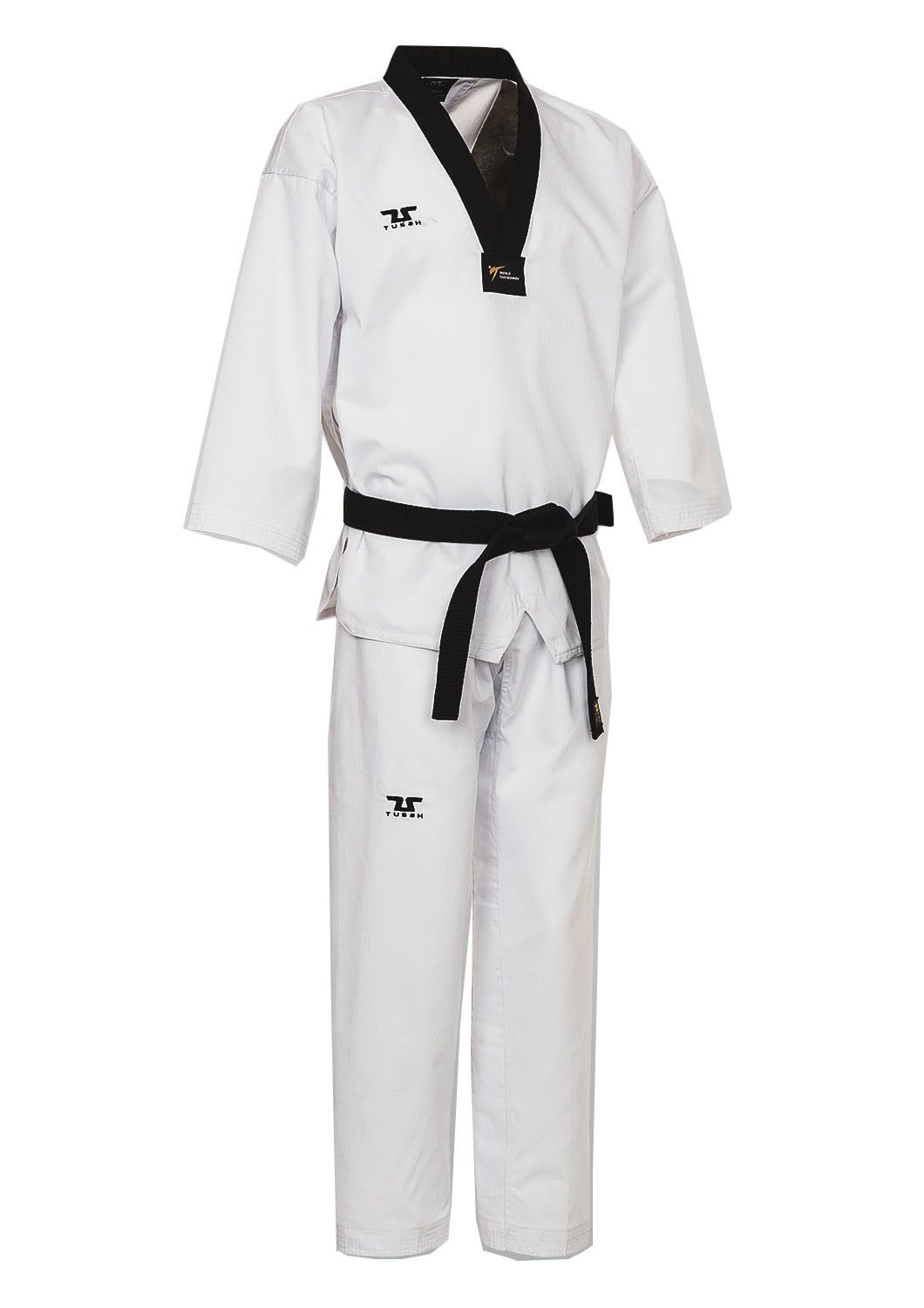 Dobok per Taekwondo Tusah Basic Uniform collo Nero Omologato WT WTF per competizioni ed allenamenti