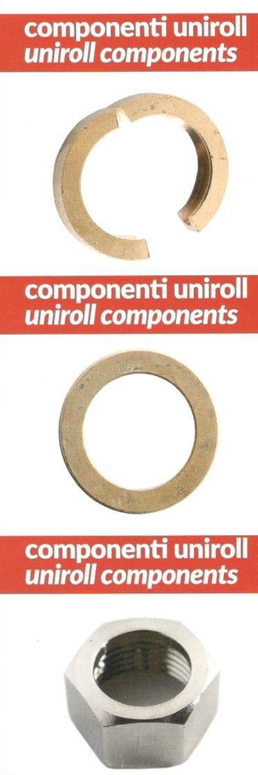 Componenti per tubo UNIROLL da 3/4": Guancetta in ottone, Anello di tenuta in rame e dado inox