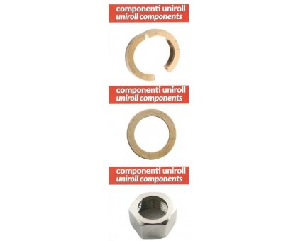 Componenti per tubo UNIROLL da 3/4": Guancetta in ottone, Anello di tenuta in rame e dado inox