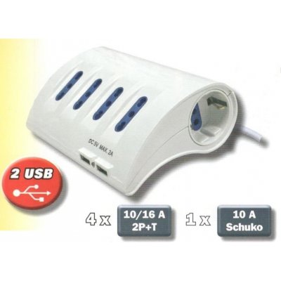 Multipresa da tavolo 4 posti bipasso + 1 Schuko + 2 USB