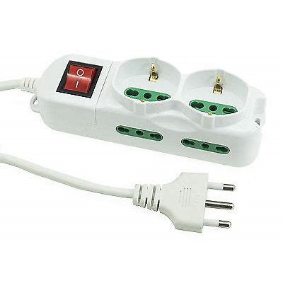 Multipresa 2 + 4 prese biavlenti e Schuko con interruttore e cavo mt 1,5