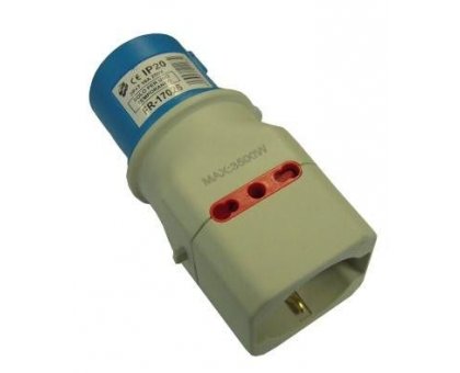 Adattatore industriale da spina 2P+T 16 A CEE blu a 2 presa 2P+T 16A + 1 Schuko