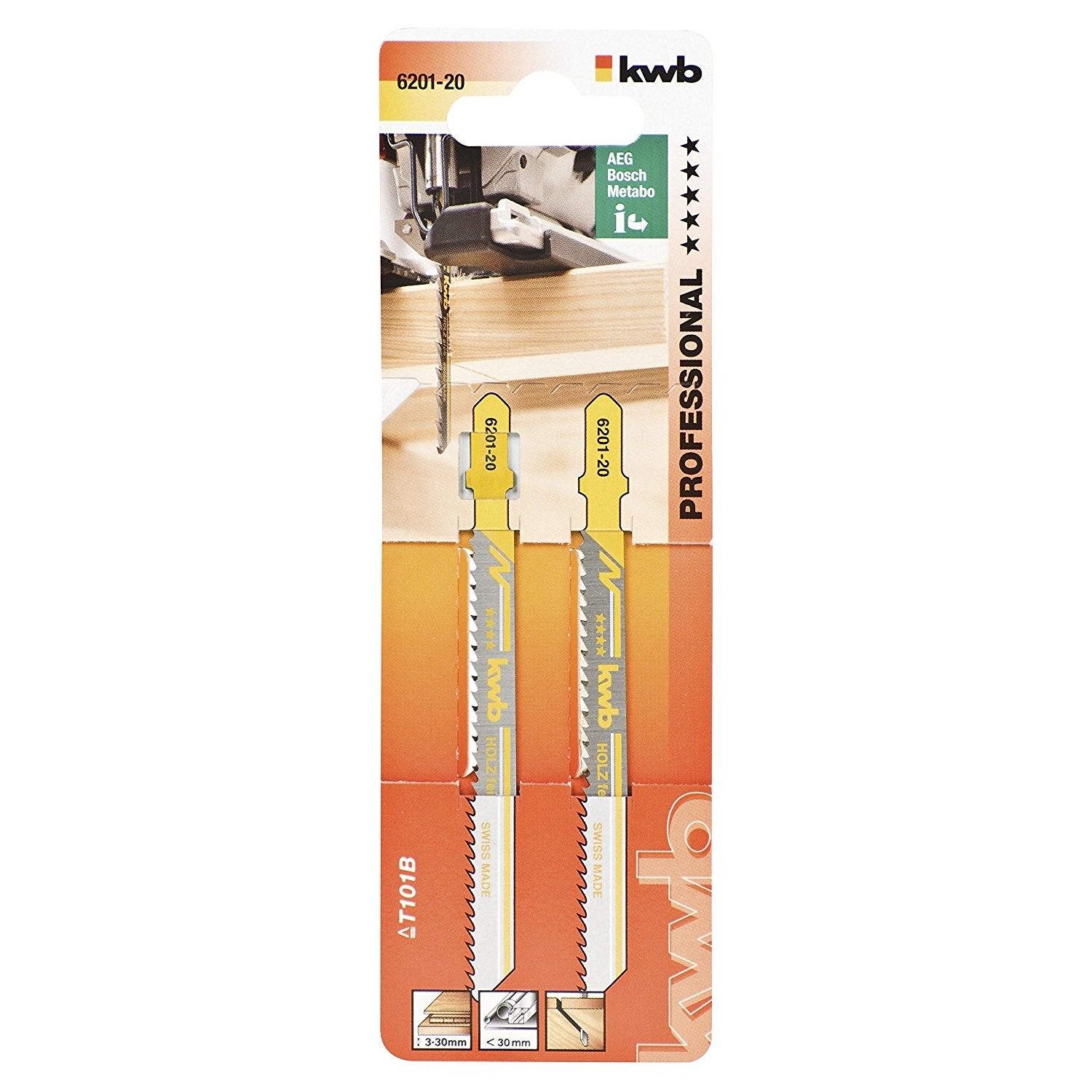 Set 2 lame seghetto per Legno , Attacco a T 100 mm passo 2,5 KWB 620120