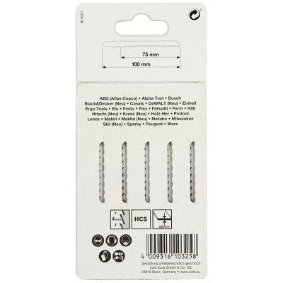 Set 5 lame seghetto HCS attacco T passo 4,0 KWB 610325