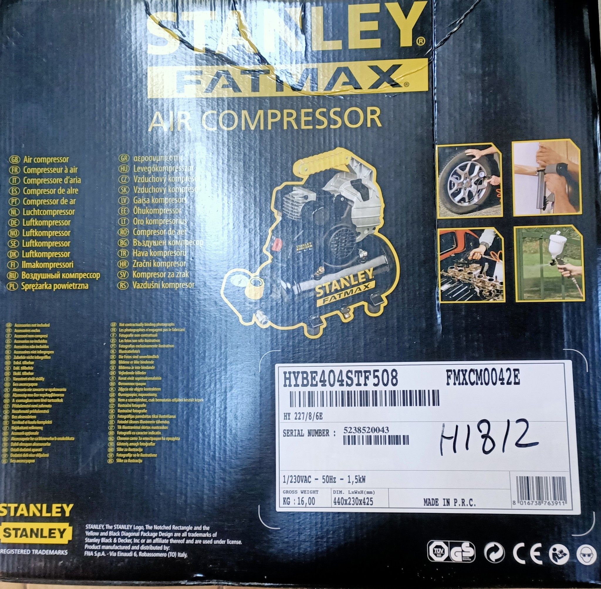 Compressore portatile lubrificato lt 6 Hp 2.0 8 bar STANLEY