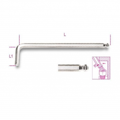 Chiave a brugola tipo lungo mm 6 con estremità sferica satinata BETA 96BPC 000960346