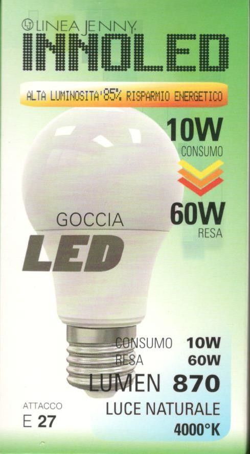 Lampadina LED GOCCIA 10w E27 Luce naturale 4000 K