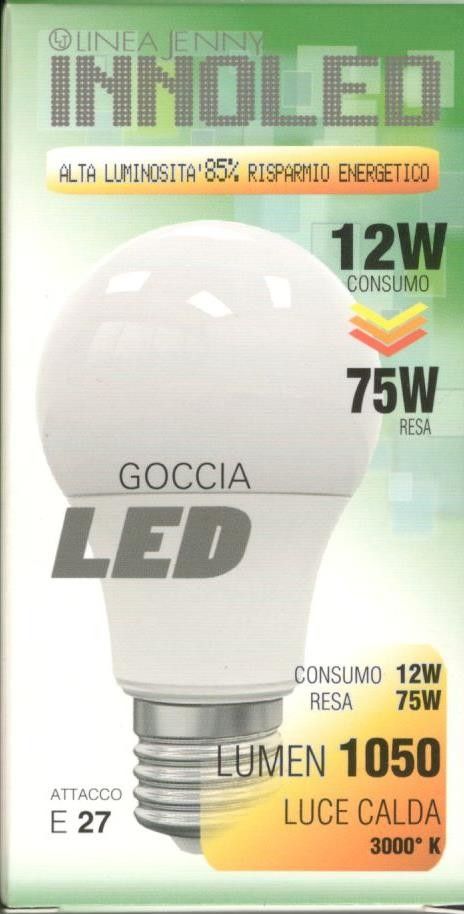 Lampadina LED GOCCIA 12w E27 Luce calda 3000 K