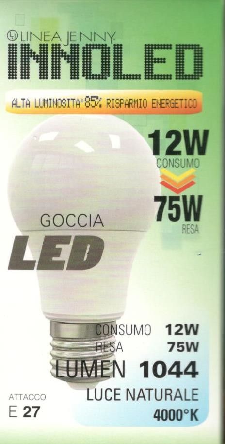 Lampadina LED GOCCIA 12w E27 Luce naturale 4000 K