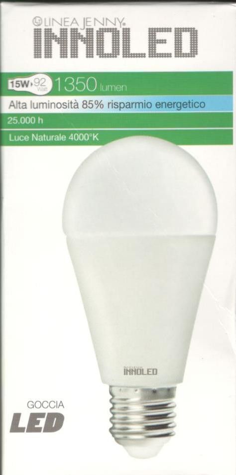 Lampadina LED GOCCIA 15w E27 Luce naturale 4000 K