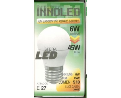 Lampadina LED SFERA 6w E27 Luce calda 3000 K