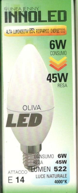 Lampadina LED OLIVA 6w E14 Luce naturale 4000 K
