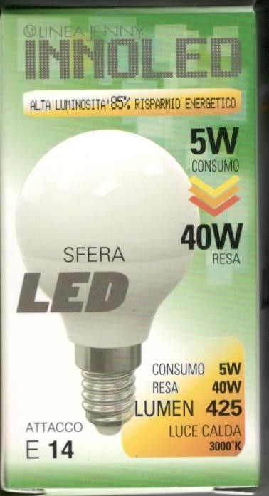 Lampadina LED SFERA 5w E14 Luce calda 3000 K