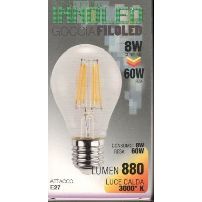 Lampadina FILOLED GOCCIA 8w E27 Luce calda 3000K