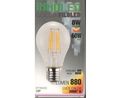 Lampadina FILOLED GOCCIA 8w E27 Luce calda 3000K