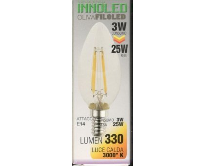 Lampadina FILOLED OLIVA 3w E14 Luce calda 3000K