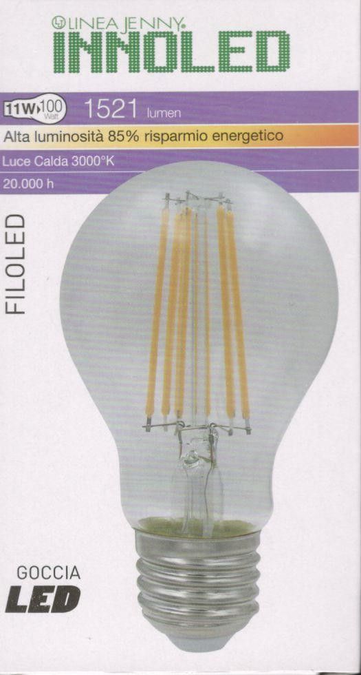 Lampadina FILOLED GOCCIA 11w E27 Luce calda 3000K