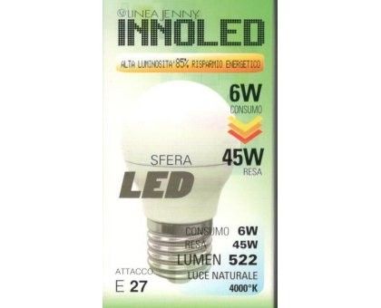 Lampadina LED SFERA 6w E27 Luce fredda 6500k