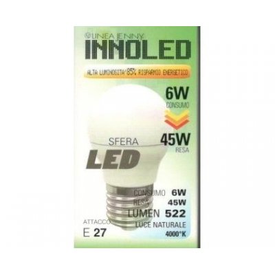Lampadina LED SFERA 6w E27 Luce fredda 6500k