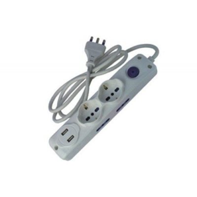 Multipresa 2 + 4 prese bivalenti e Schuko + 2 USB con interruttore e cavo mt 1,5