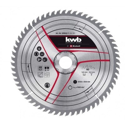 Disco da taglio mm 250 x foro 30 mm 60 denti Kwb 589552