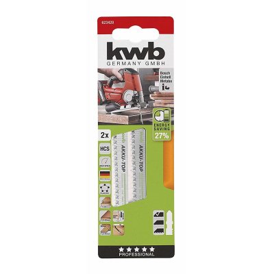 Set 2 lame seghetto per Legno DOWN CUT, Attacco a T 116 mm passo 1,9 KWB 623420