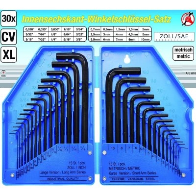 Serie 30 pezzi chiavi a brugola misure millimetri e pollici BGS